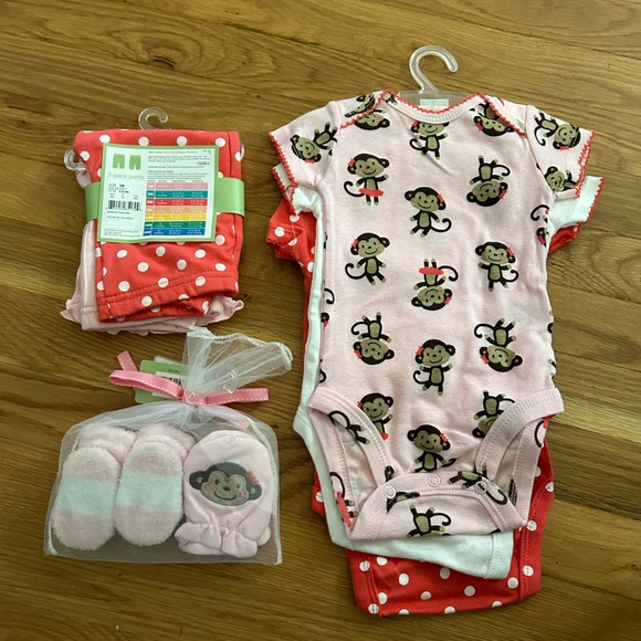 3 New Baby Girl Items, onesies, pants, shoes, hand mitts all go together 3months - Picture 3 of 8